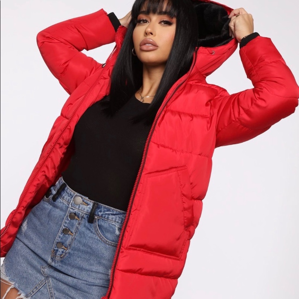 Red Puffer Coat with hood